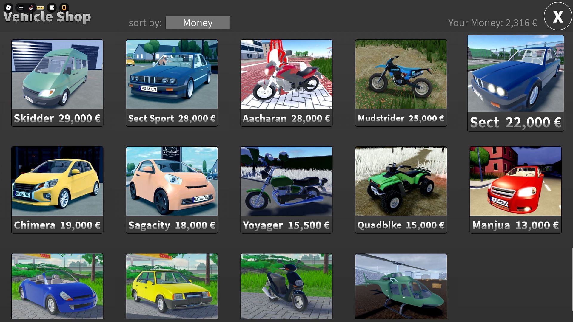 The vehicle shop in Emergency Emden (Image via Roblox)